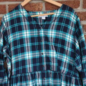 Only Necessities Teal and White Plaid Long Sleeve Dress